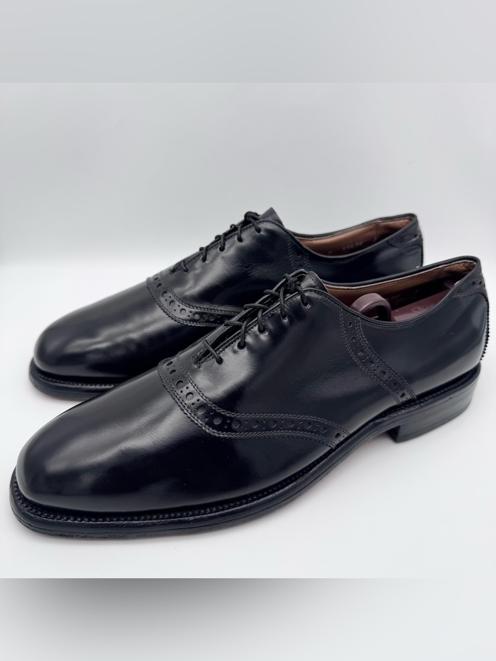 Allen Edmonds Polo Men's 10 D Black Leather Brogue Plain Toe Oxford Dress Shoes